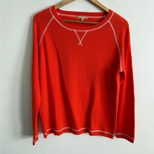 Kier + J 100% Cashmere Sweater Orange Crewneck Contrast Stitch Size M
